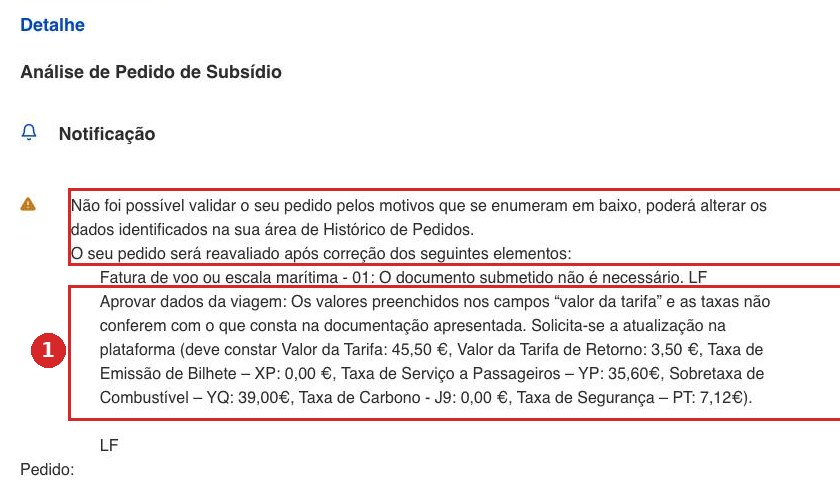 Análise de Pedido de Subsídio — el aviso llega al área personal.