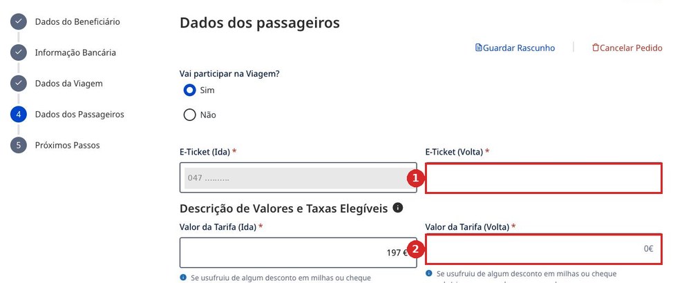 Números de billete. En la captura se ve cómo queda un borrador guardado.