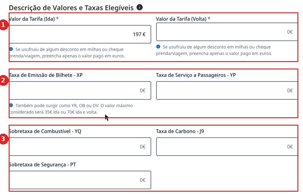 Siete cifras. Los códigos de las tasas son los mismos que en la factura de TAP.