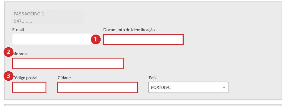 Screen 5 — passenger data for the proof of travel